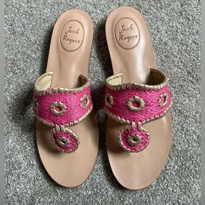 Jack Rogers bright pink Inez sandals.
